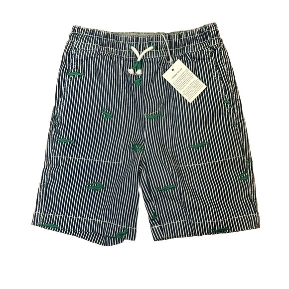 Mini Boden Boys Shorts 6Y Embroidered Alligator White BlueTicking Stripe Pull On
